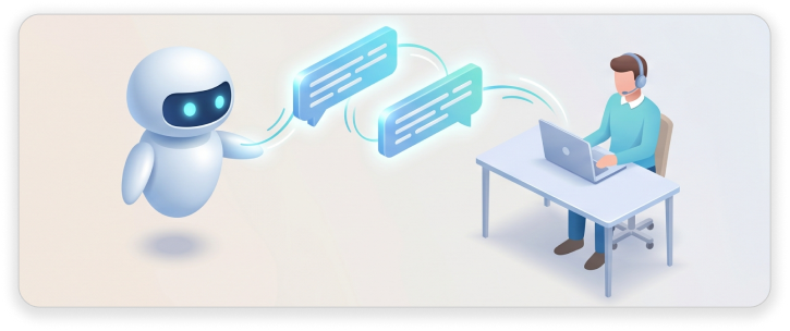 AI chatbot passing conversation to human support agent smart escalation with full chat context.