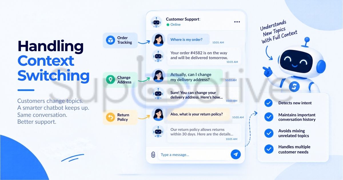 Handling context switching in AI customer support conversations